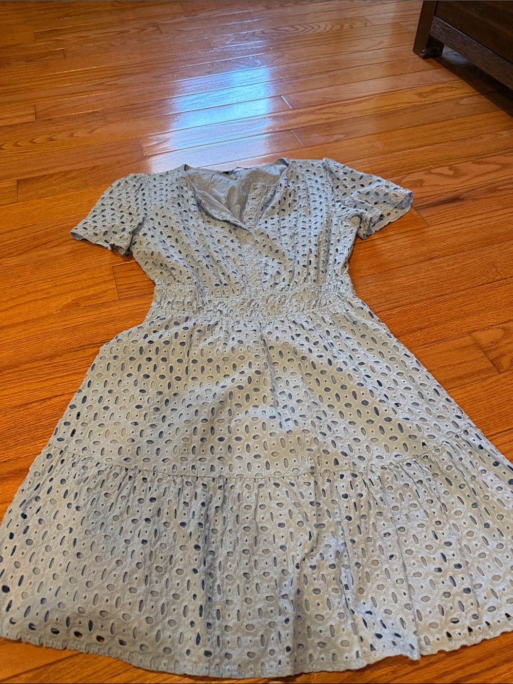 Eyelet Tiered Midi Dress in Light Blue
